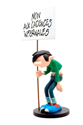 GASTON CON PANCARTA NO TASA TRABAJO INFERNAL ESTATUA 25 CM RESINA GASTON EL GAFE