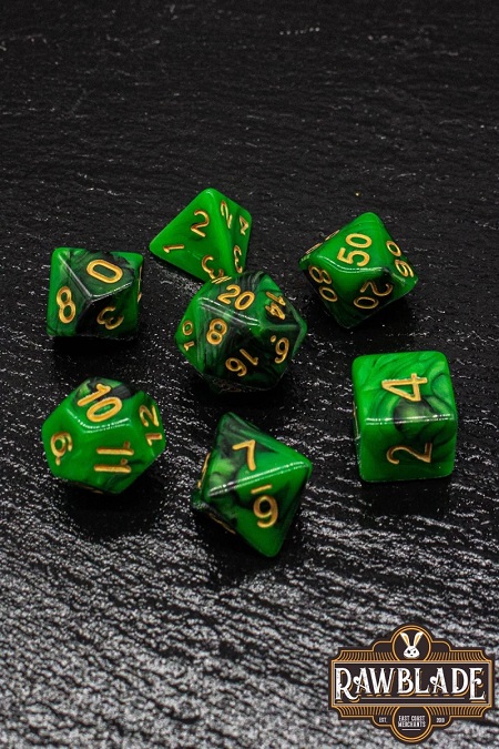 DICE SET RAWBLADE GREEN & BLACK DICE SET