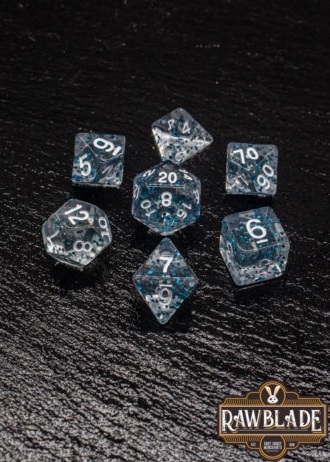 DICE SET RAWBLADE TRANSPARENT GLITTER BLUE