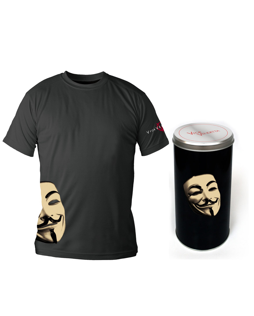 CAMISETA MASCARA V DE VENDETTA (NEGRA CHICO T-S) EDICION DELUXE
