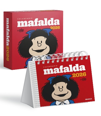 CALENDARIO 2026 MAFALDA ESCRITORIO ROJO · CON CAJA
