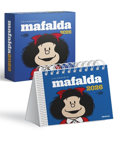 CALENDARIO 2026 MAFALDA ESCRITORIO AZUL · CON CAJA