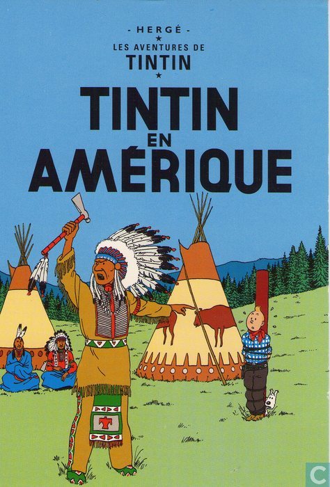 TINTIN POSTAL PORTADA TINTIN EN AMERIQUE