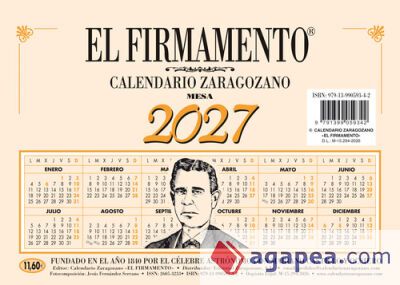 CALENDARIO 2027 ZARAGOZANO SOBREMESA